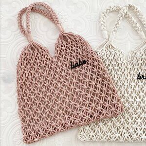 NWT, Macrame Hobo Beach Boho Bag with Babe Embroidered, Pink, One Size